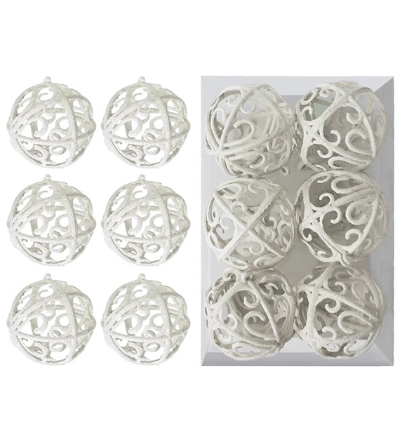 BOMBKI CHOINKOWE KL-21X26 WHITE 6szt