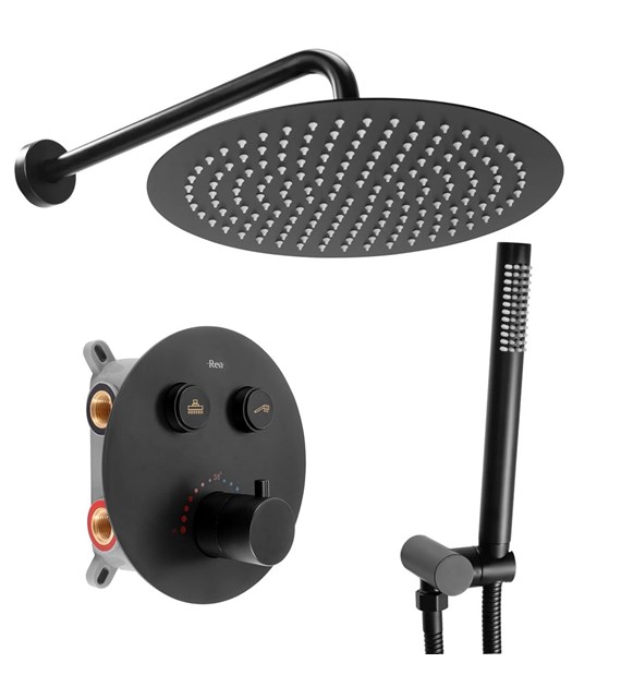 ZESTAW NATRYSKOWY PODTYNKOW LUNGO CZARNY TERMOSTAT