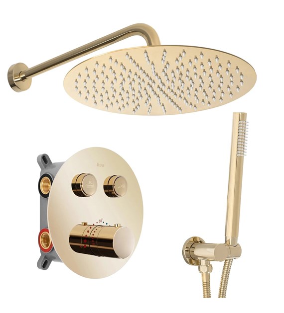 ZESTAW NATRYSKOWY PODTYNKOW LUNGO ZŁOTY TERMOSTAT