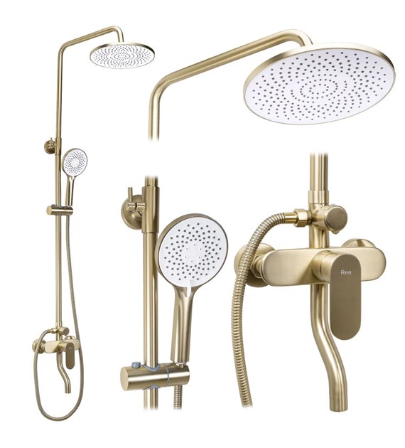 ZESTAW NATRYSKOWY DROP ZŁOTY SZCZOTKOWANY